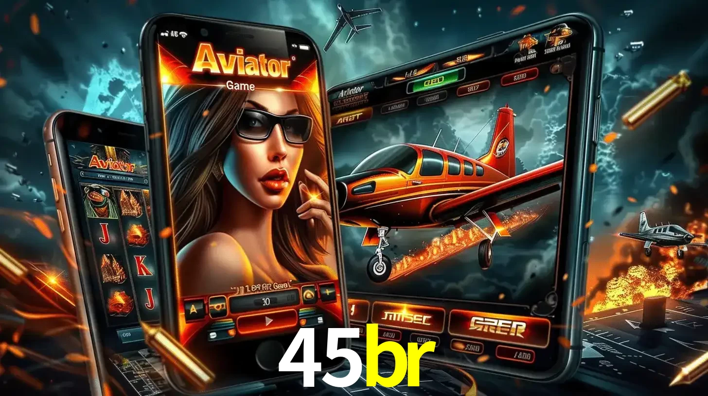O popular jogo de apostas Aviator exibido em vários celulares e tablets, mostrando a interface emocionante e a ação de voo disponíveis para jogar agora no 45br.
