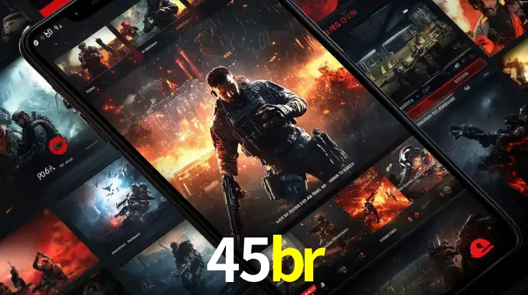 Tela de um celular exibindo uma galeria de jogos de tiro com temática militar, mostrando a variedade de e-sports disponíveis para apostas na plataforma de entretenimento 45br.